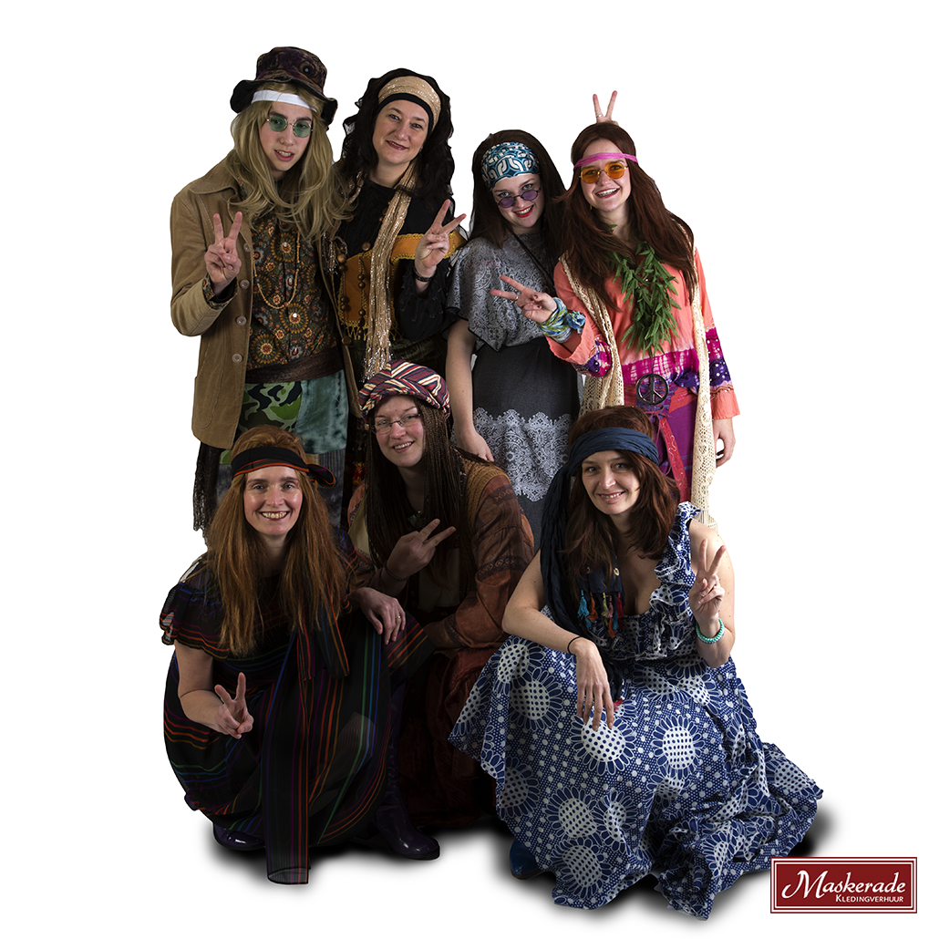 converteerbaar Vermomd federatie Hippie kleding huren voor een grote groep huren bij Maskerade Kledingverhuur